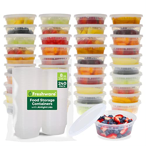 Freshware Food Storage Containers [240 Set] 8 oz Plastic Deli Containers Lids - Like New