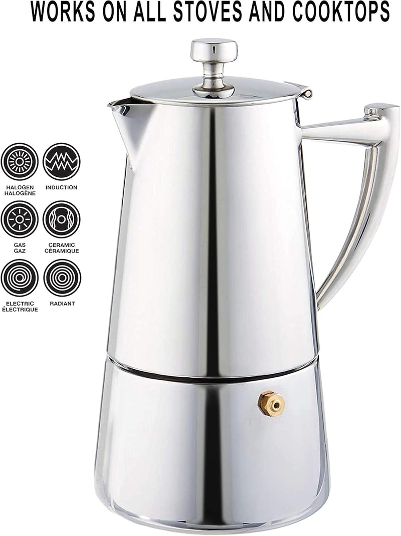 CUISINOX ROMA 6-CUP STOVETOP MOKA ESPRESSO MAKER COF-6R - STAINLESS STEEL - Like New