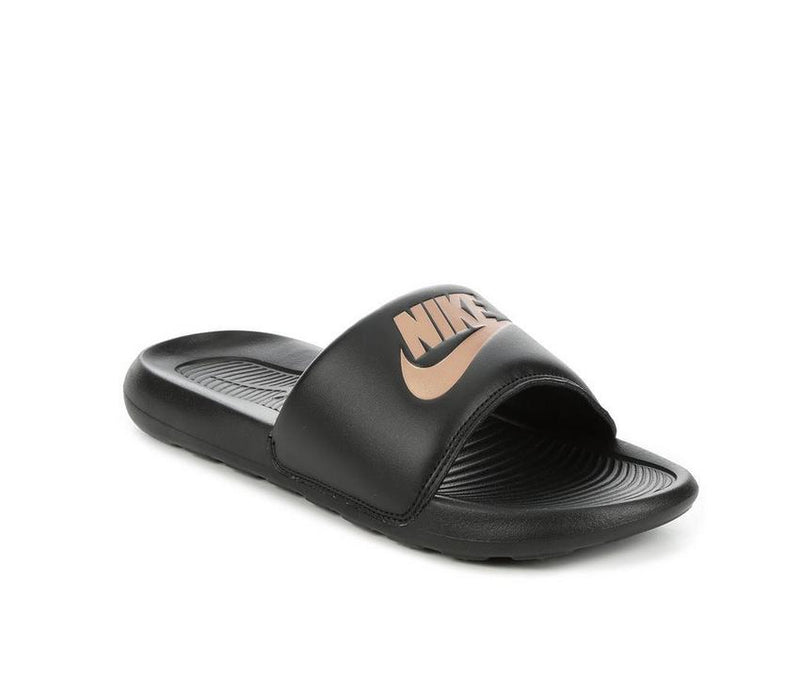 NIKE WOMEN'S NIKE VICTORI ONE SPORT SLIDES - SIZE: WOMEN 6 - BLACK/BRONZE - Brand New