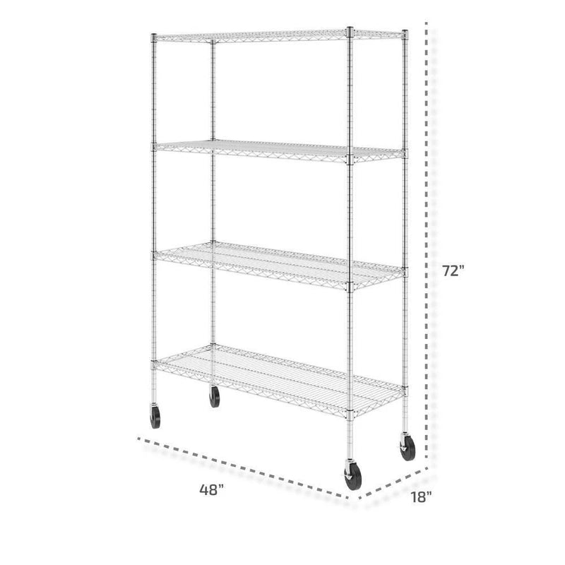 72 IN. H X 48 IN. W X 18 IN. D NSF 4-TIER WIRE SHELVING RACK WHEELS - CHROME - Like New