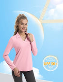 FKEEP WOMEN'S TENNIS GOLF SHIRT LONG SLEEVED V-NECK ATHLETIC - LIGHT PINK - S - Brand New