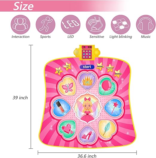 Joyvalley Kids Dance Mat Toys - 1 Player, Music Light, YQ3305 - Princess Pink Like New