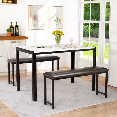 AWQM 3 PIECES DINING ROOM TABLE SET, KITCHEN TABLE SET , A004 - WHITE - Like New