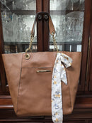 STEVE MADDEN FAUX LEATHER FLAT TOTE HOBO PURSE FLOWER INSIDE DESIGN - BROWN - Like New