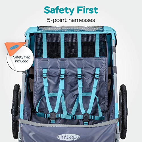 INSTEP SYNC AND TAKE 2 Double SeatBIKE TRAILER FOR KIDS 12-QE127 - LIGHT BLUE - Like New