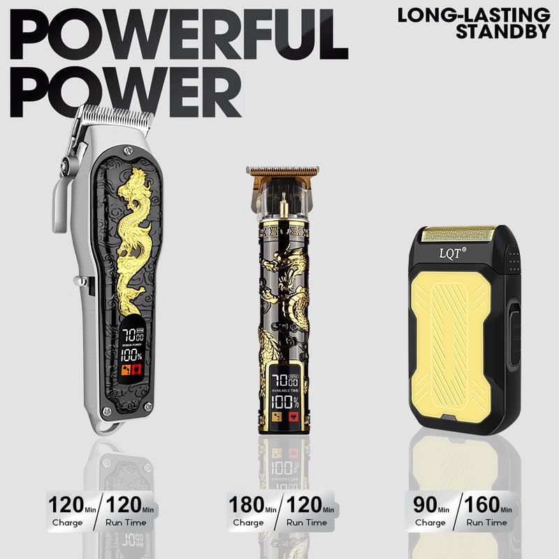 LQT HAIR CLIPPERS 3-PIECE MEN'S PROFESSIONAL CORDLESS HAIRCUTTING - GOLD/BLACK - Like New