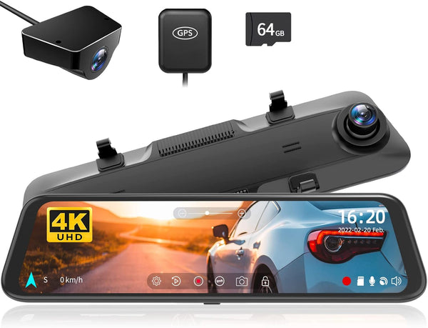 WOLFBOX G850 12" 4K Rear View Mirror Camera, Dash Cam Front and Rear - BLACK Like New