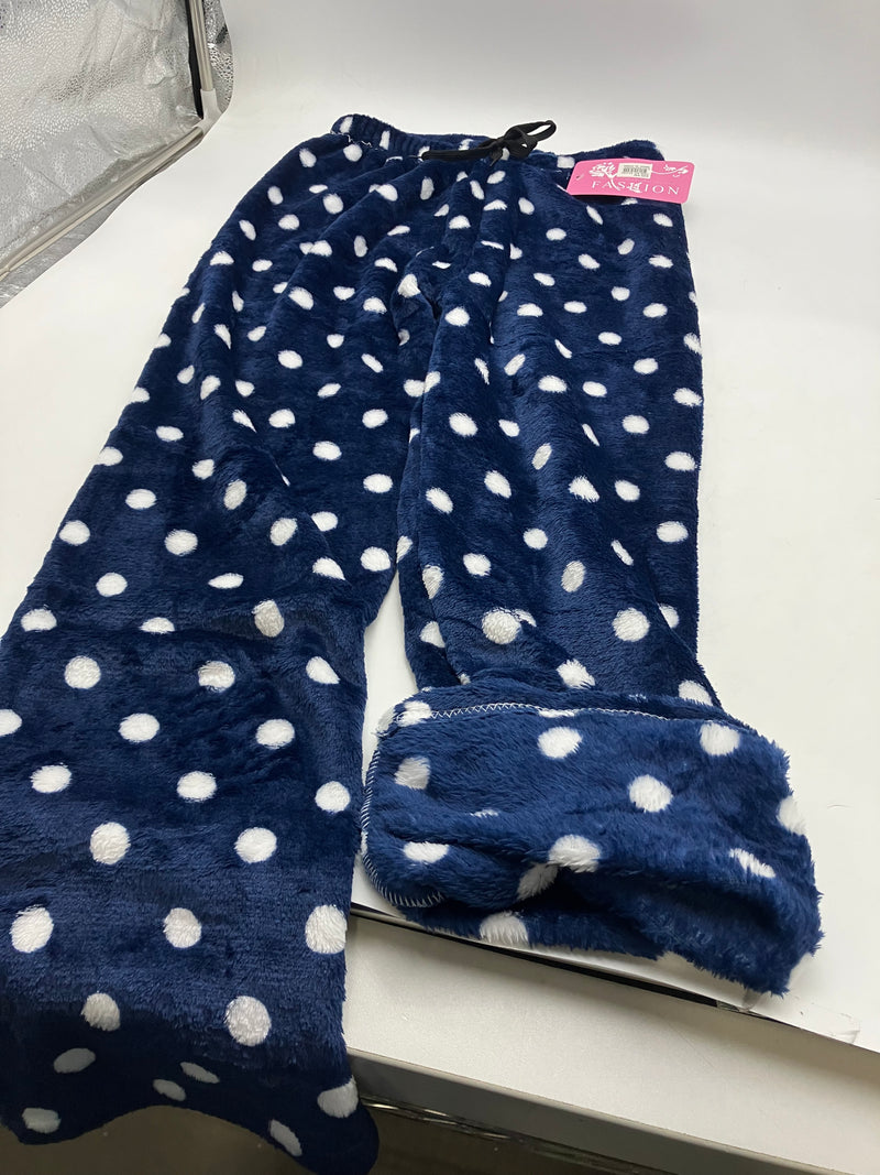 FASHION EXTRA SOFT FLEECE PAJAMAS PANTS - NAVY WITH WHITE POLKA DOTS - S - Brand New
