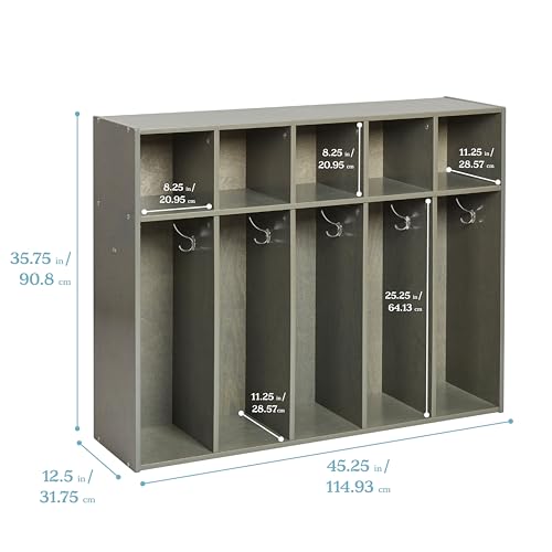 ECR4KIDS STREAMLINE 5-SECTION TODDLER COAT LOCKER CLASSROOM, GREY WASH - Like New