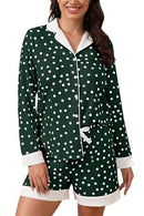 FKEEP BUTTON DOWN PAJAMAS SETS WOMEN TWO-PIECE SATIN SILK PJS GREEN XL - Brand New