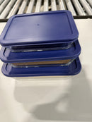 DURA CULINA 3 PIECE SET GLASS FOOD STORAGE WITH LID, BOROSILICATE GLASS - BLUE - Like New