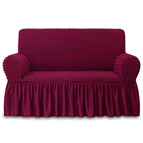 NICEEC LOVESEAT SLIPCOVER 1 PIECE EASY FITTED SOFA COUCH COVER - BURNGUNDYRED - Like New