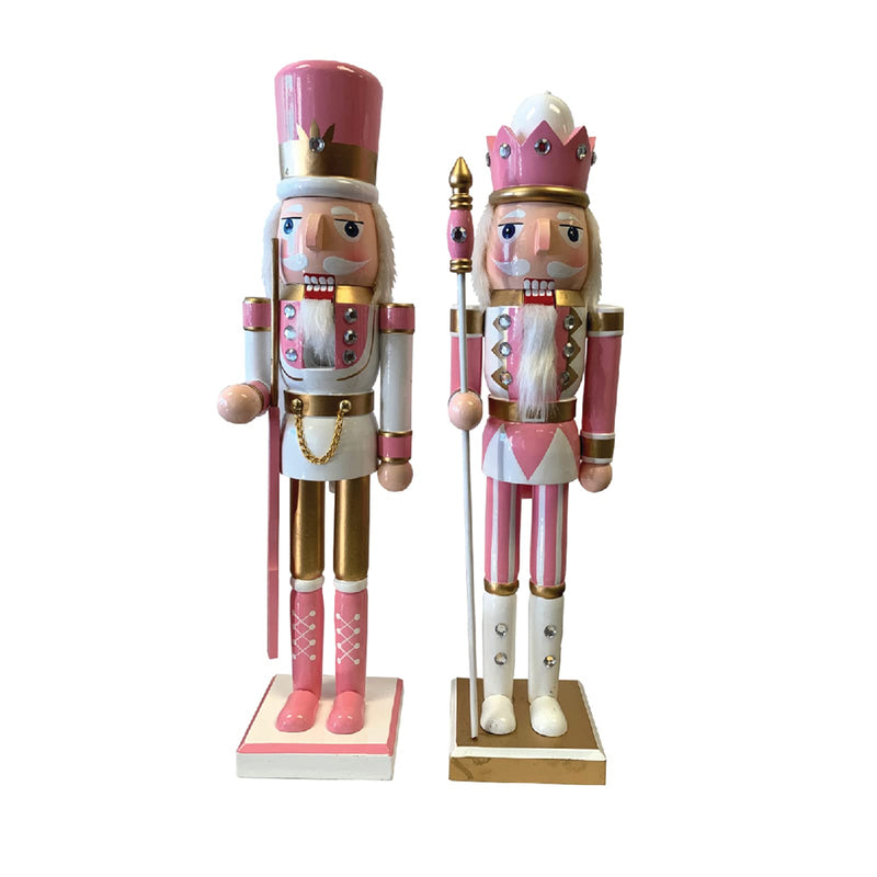 SANTAS WORKSHOP SANTA'S WORKSHOP INC 14" NUTCRACKER (SET OF 2) - PINK, GOLD - Like New
