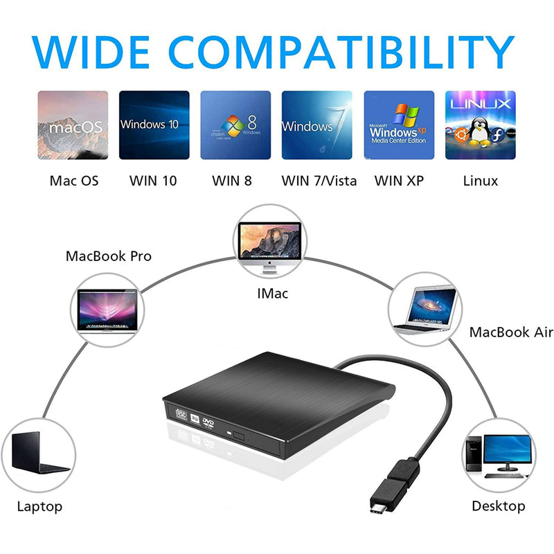 FLPOWER FT192 USB 3.0 EXTERNAL CD/DVD OPTICAL DRIVE - BLACK - Like New