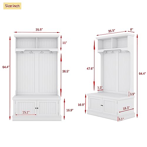 GENERIC 4-IN-1 DESIGN HALL TREE SHOE BENCH COAT RACKS 4 HOOKS MG00032AAK - WHITE - Like New