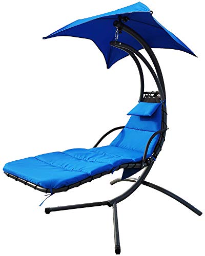 BALANCEFROM HANGING CURVED CHAISE LOUNGE SWING CHAIR CUSHION PILLOW - BLUE - Like New