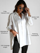 THE WARMY OVERSIZED LAPEL BUTTON SHIRT DRESS - SIZE: WOMEN XL - WHITE - Like New