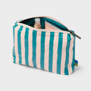 OPEN STORY WATER RESISTANT POUCH TOILETRY KITS AND BAGS LIGHT, TEAL/WHITE STRIPE - Brand New