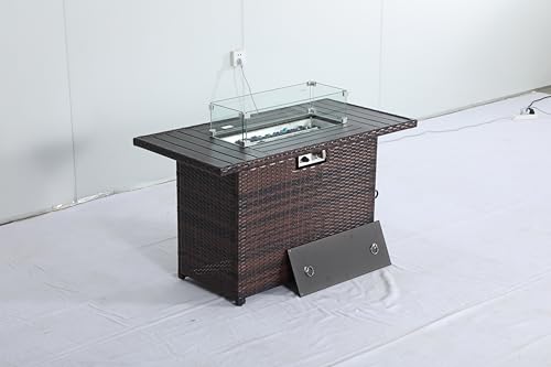 BLOWN FIRE PIT TABLE, 44" PROPANE | 48000 BTU IGNITION | GLASS ROCKS - BROWN - Like New