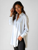 THE WARMY OVERSIZED LAPEL BUTTON SHIRT DRESS - SIZE: WOMEN XL - WHITE - Like New