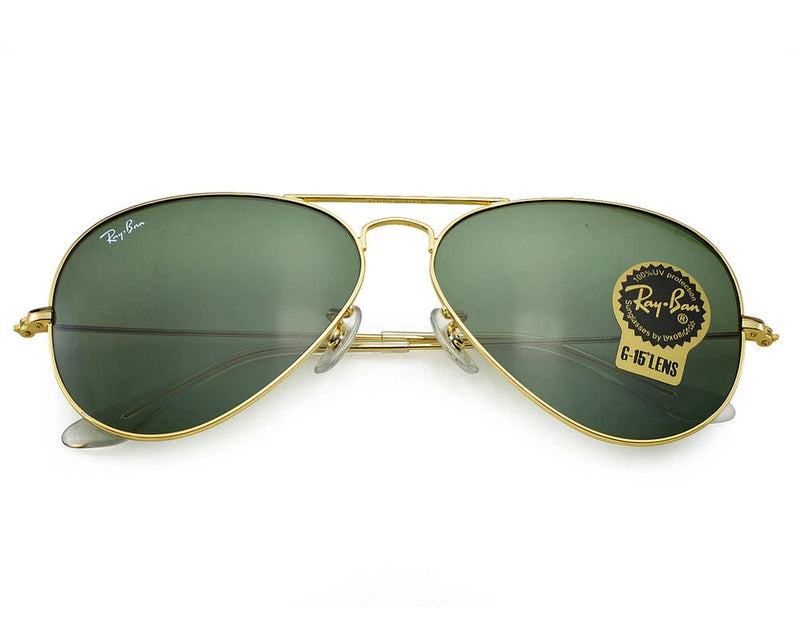 RAY BAN SUNGLASSES RB3025 AVIATOR CLASSIC GREEN LENSES 58MM UNISEX - GOLD/GREEN - Like New