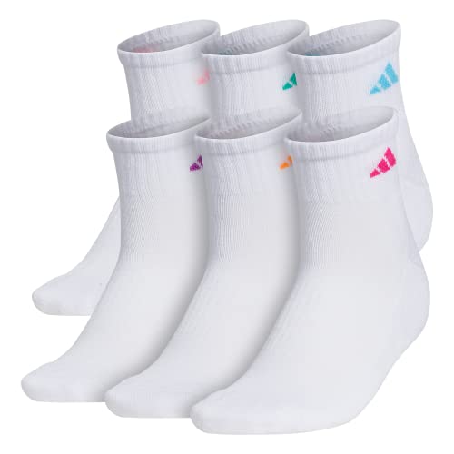 5141549A ADIDAS WOMEN ATHLETIC CUSHIONED 6-PACK ANKLE SOCKS WHITE SIZE 5-10 - Brand New