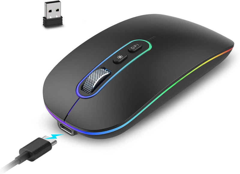 cimetech Bluetooth Mouse, Wireless Rechargeable Mouse, BT + 2.4G, M01-RD - BLACK - Like New