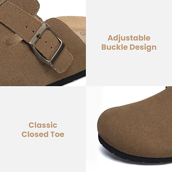 XIAKOLAKA WOMEN'S SUEDE CLOGS BUCKLE SLIP ON FOOTBED - SIZE: WOMEN 10.5 - BROWN - Like New