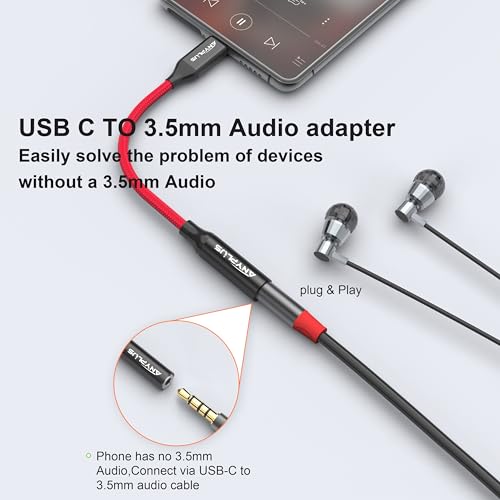 ANYPLUS USB C TO 3.5MM AUDIO ADAPTER TYPE C TO 3.5MM FEMALE HEADPHONE - RED - Like New