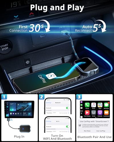 UBEESIZE WIRELESS CARPLAY ADAPTER (2025) SEAMLESS WIRELESS UPGRADE - BLACK - Brand New
