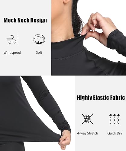 TELALEO 4 PACK WOMEN THERMAL LONG SLEEVE TOPS MOCK NECK SHIRTS FLEECE BLACK/WHT - Like New