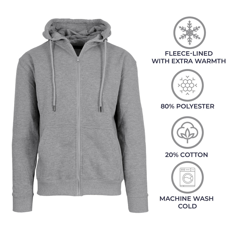 BLUE ICE MEN’S FLEECE-LINED FULL-ZIP HOODIE - SIZE: MEN M - CHARCOAL - Brand New