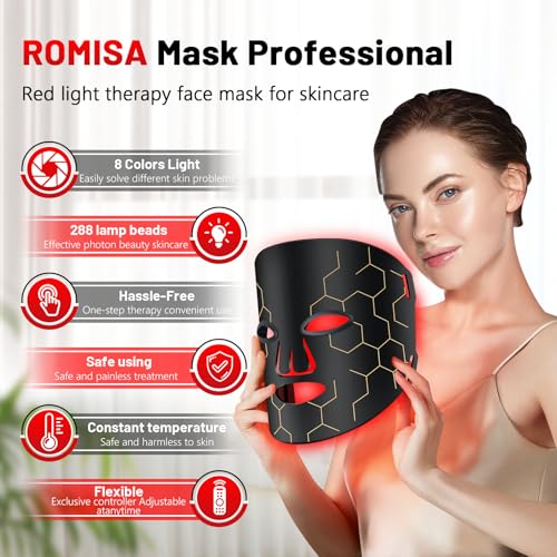 ROMISA RED LIGHT THERAPY MASK FACE 8-1 COLORS LIGHT FACIAL XPRE-368 - BLACK - Like New