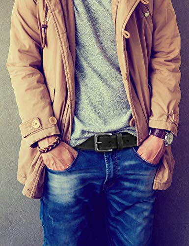 Timberland Men's Classic Leather Jean Belt 1.4 In Wide Black Stitched 46 - Brand New
