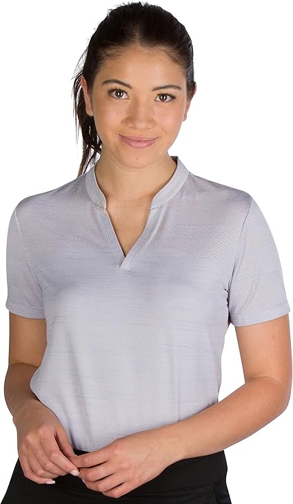 THREE SIXTY SIX WOMEN’S COLLARLESS GOLF POLO SHIRT - SIZE : S - MID TOWN GRAY - Like New