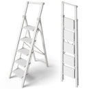 TARANTA 5 STEP LADDER, PORTABLE FOLDING LADDER WITH WIDE PEDAL, 330 LBS - WHITE - Like New