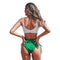 CUPSHE WOMEN'S STRIPED TOP, RUCHED LACE UP HIGH WAISTED BOTTOM - L - GREEN/WHITE - Like New