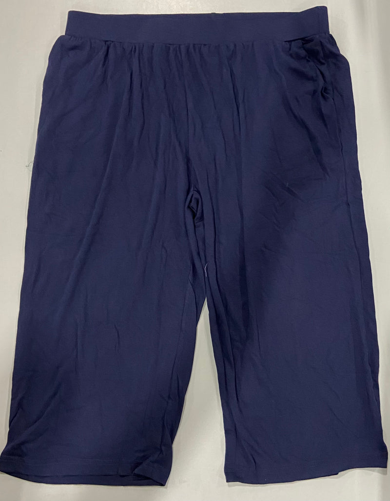 HUUEAY 2 PACK WOMEN'S PLUS SIZE CAPRI PANTS COTTON WIDE LEG CAPRIS - BLACK/NAVY - Brand New