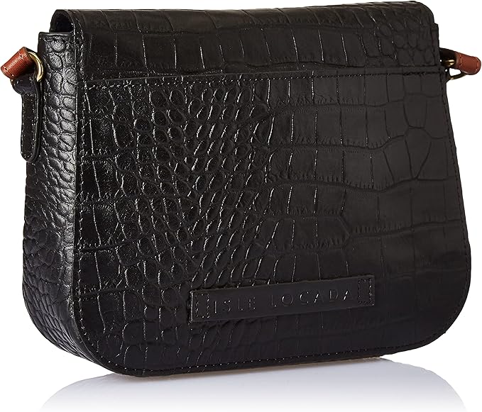 ISLE LOCADA BY HIDESIGN WOMEN'S TRAVEL LEATHER CROSSBODY HANDBAG - BLACK CROC - Brand New