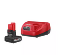 MILWAUKEE M12 12V XC HIGH OUTPUT 5.0 AH BATTERY PACK,CHARGER STARTER KIT - RED - Like New