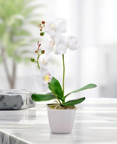 RESTORANTWARE FAUX FIORE WHITE ORCHID, WHITE POT, WHITE- RWA0265-1-WHITE - Like New