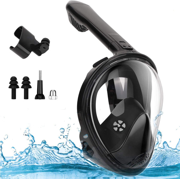 UNIGEAR KIDS FULL FACE SNORKEL 180 PANORAMIC VIEW SNORKELING MASK L/XL - BLACK - Like New