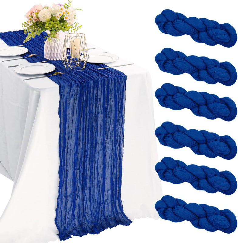 JALANCY 6 PIECES ROYAL BLUE 10FT CHEESECLOTH TABLE RUNNER GAUZE FABRIC - Like New