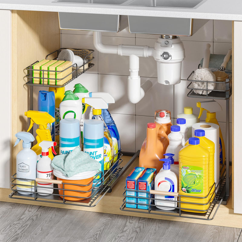 LAMU 2Pack Under Sink Organizers and Storage, 2 Tier Bathroom Kitchen Storage - Like New