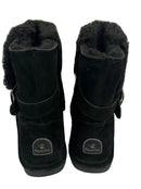 BEARPAW KIERA SUEDE FAUX FUR BUCKLED BOOT NEVERWET - SIZE: WOMEN 11 - BLACK - Like New