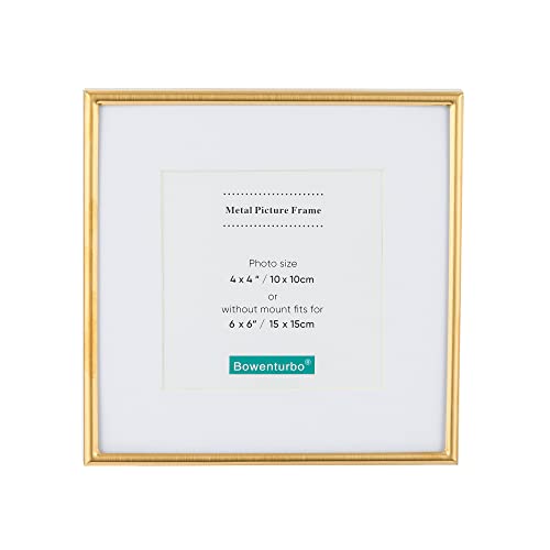 BOWENTURBO SQUARE METAL PICTURE FRAME FOR WALL TABLE TOP THIN EDGE (6X6) - GOLD - Brand New