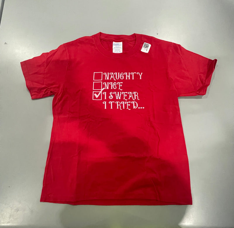 PORT&COMPANY KIDS CHRISTMAS T-SHIRT 100% COTTON - SIZE: YOUTH SMALL YOUTH - RED - Like New