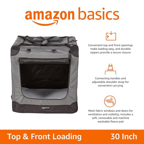AMAZON BASICS FOLDING PORTABLE SOFT PET DOG CRATE CARRIER KENNEL - GRAY - Like New