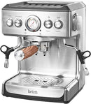 BRIM 19 Bar Espresso Milk Steamer Frother Stainless Steel Wood Accents - Silver Like New