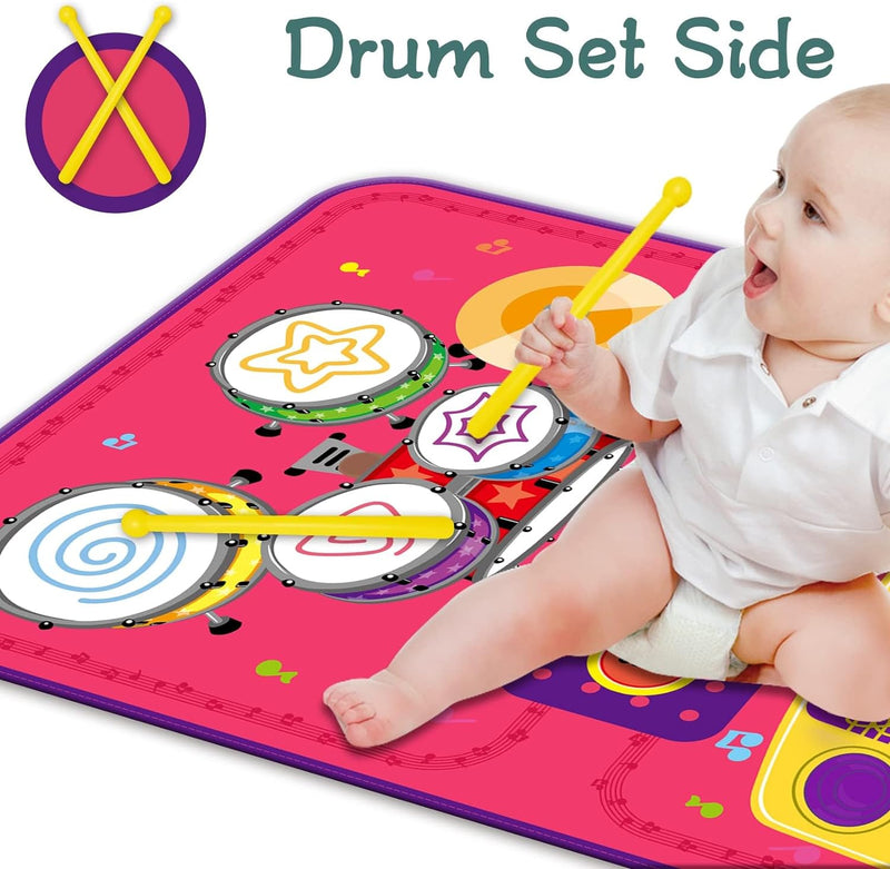 PRAGYM 2 in 1 Toddler Music Mat with Keyboard & Drum Toys - Red Like New